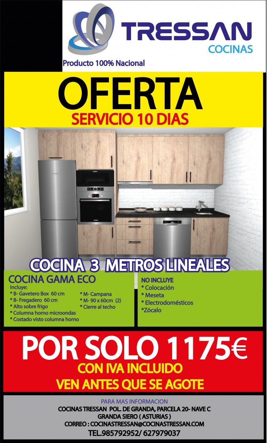 Oferta Cocina 3 Metros Columna Horno  Gama Eco