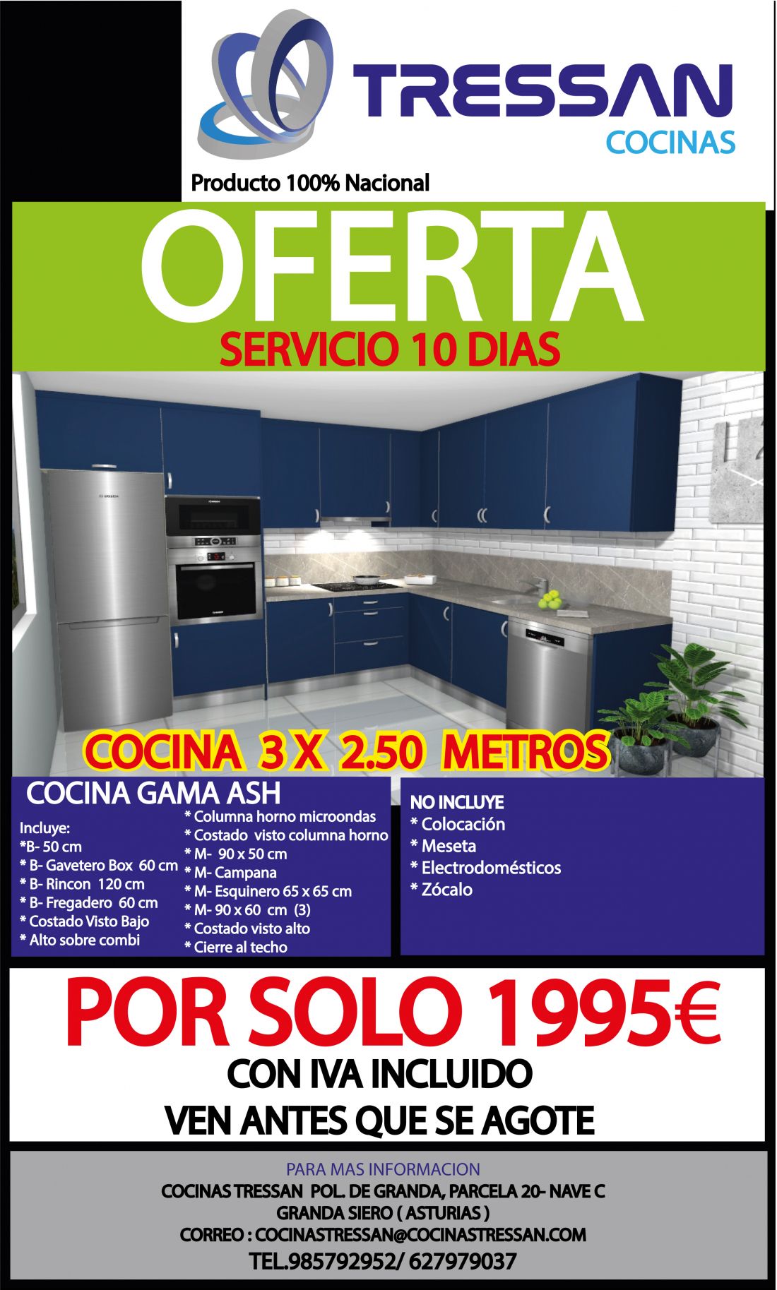 Cocina  3 X 2.50 Metros Gama Ash